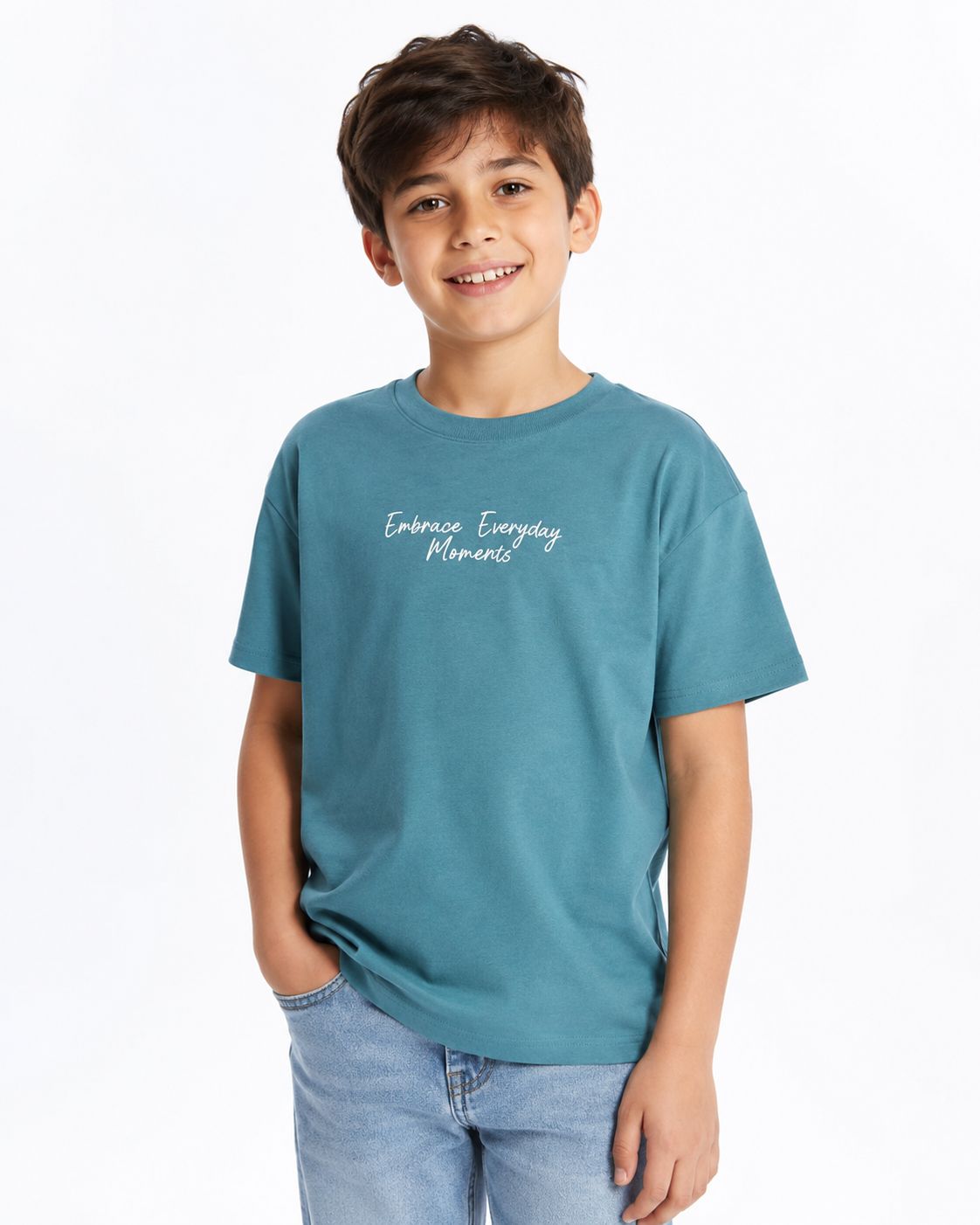 تیشرت پسرانه آبی نفتی LC Waikiki مدل Embrace Everyday